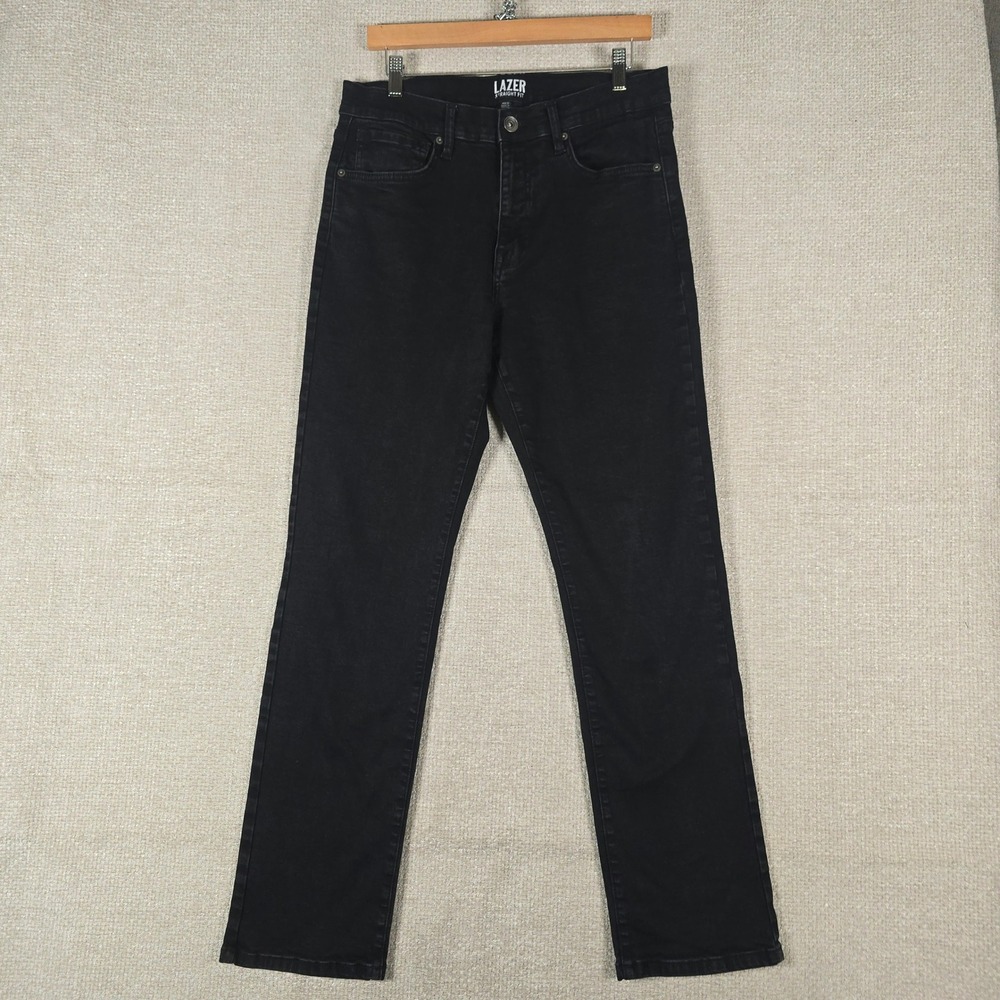 Lazer Mens Straight Fit‎ Black Denim Jeans Stretch 34x32 (Actual 34x31) RN111052